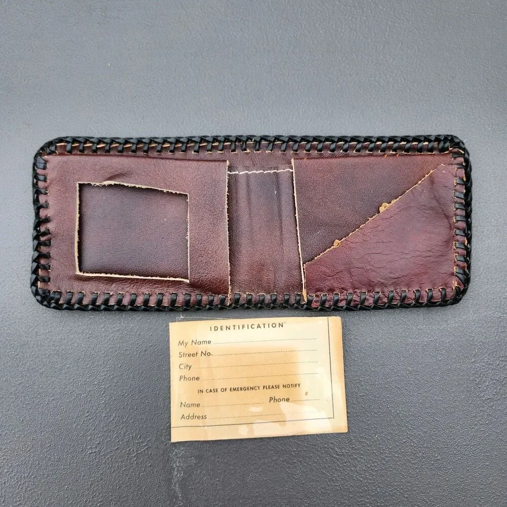 Vintage Hand Tooled Leather Braided Edge Bifold Wallet Horse & Cabin Western
